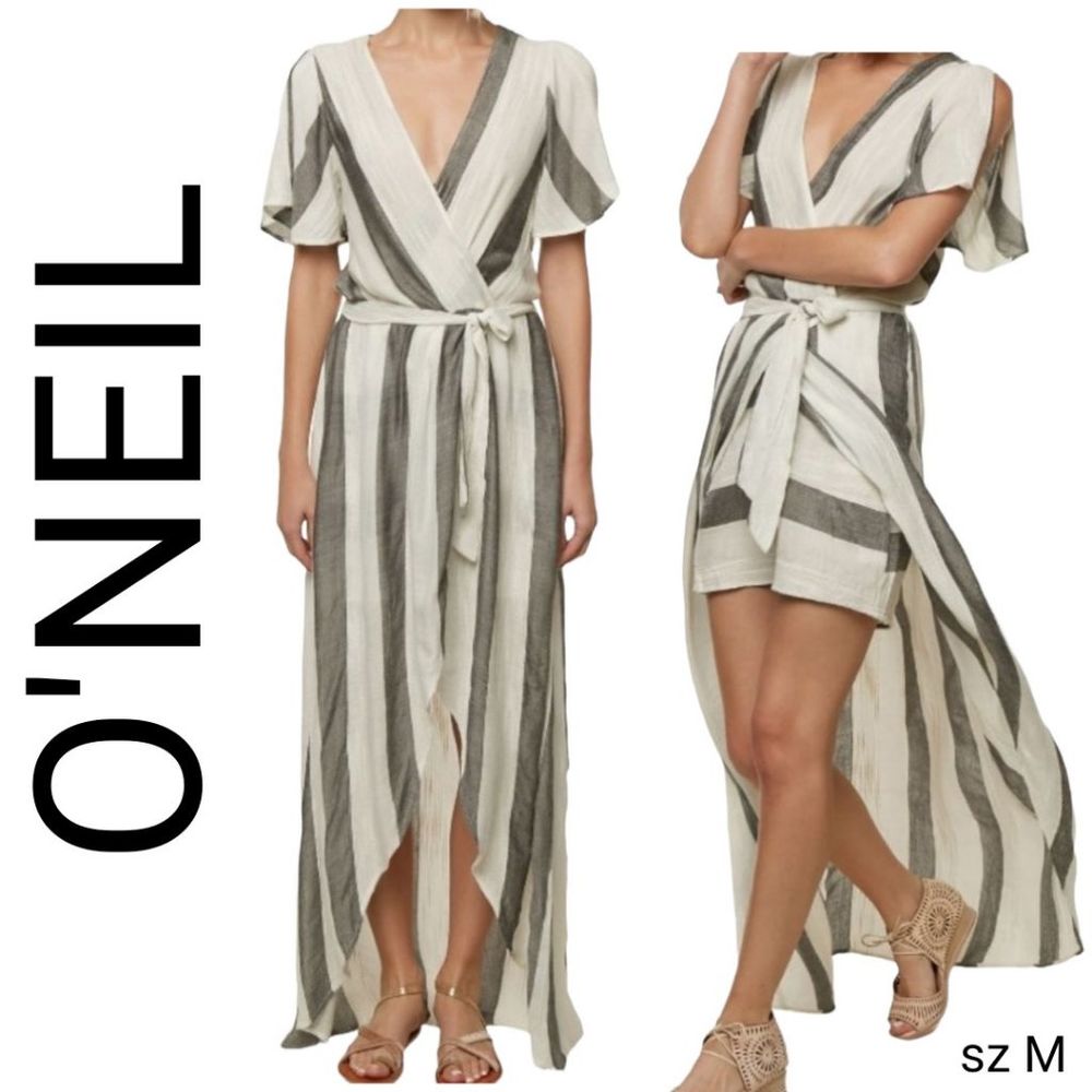O'Neil Mary Beth Hi Lo Wrap Maxi Dress Cruise Vacation Festival sz M
